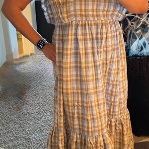 Madewell Plaid Ruffle Sleeve maxi Dress size 6 nwt